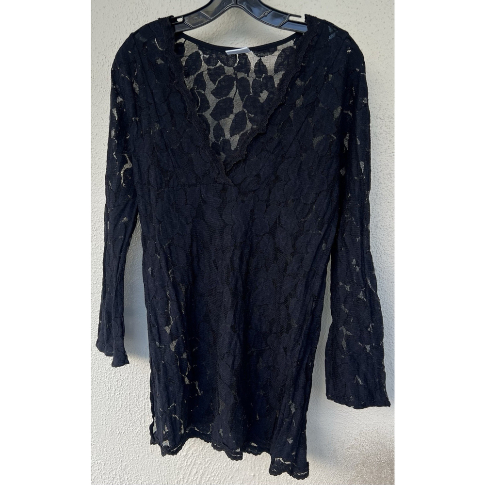 VTG Beach Bunny Sheer Lace Top V Neck Long Sleeve Cover Up Whimsigoth Grunge
